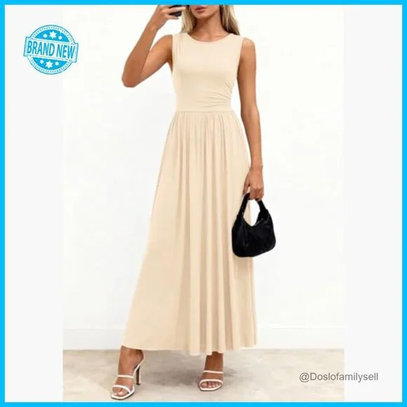 Sleeveless A-Line Maxi Dress Flowy Elegant Wedding Guest Casual Sundress - Picture 3 of 7